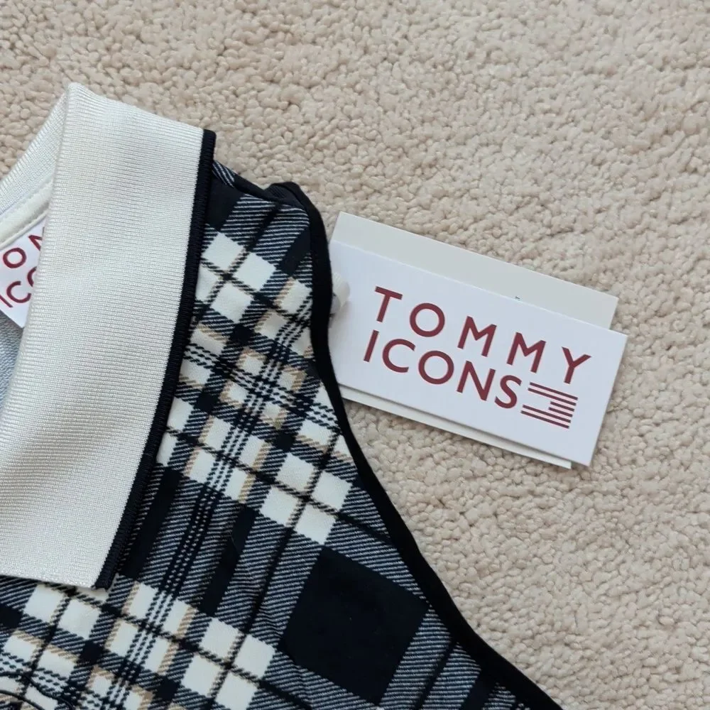 NWT Tommy Icons Tommy Hilfiger Plaid Midi Polo Dress Size L